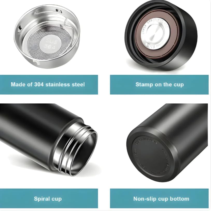 Vacuum Insulated Water Bottle, Stainless Steel, Smart Temperature Dis. Leakproof, Reusable, for Office, Gym, and Travel