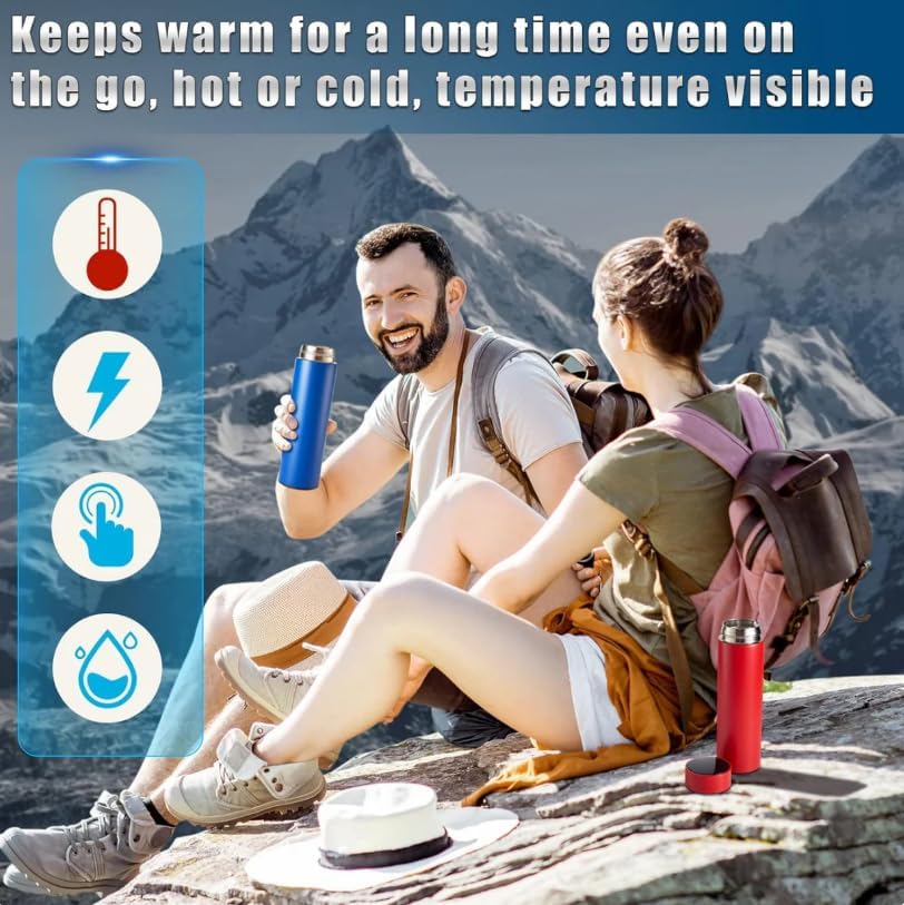 Vacuum Insulated Water Bottle, Stainless Steel, Smart Temperature Dis. Leakproof, Reusable, for Office, Gym, and Travel