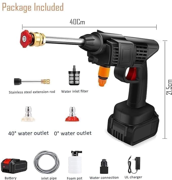 (Double Battery) Cordless Portable Wireless Pressure Washer Gun 48V 12000mAh High Pressure Water Gun for Car Wash & Bikes Cleaning with Adjustable Nozzles & 5M Hose Pipe Car