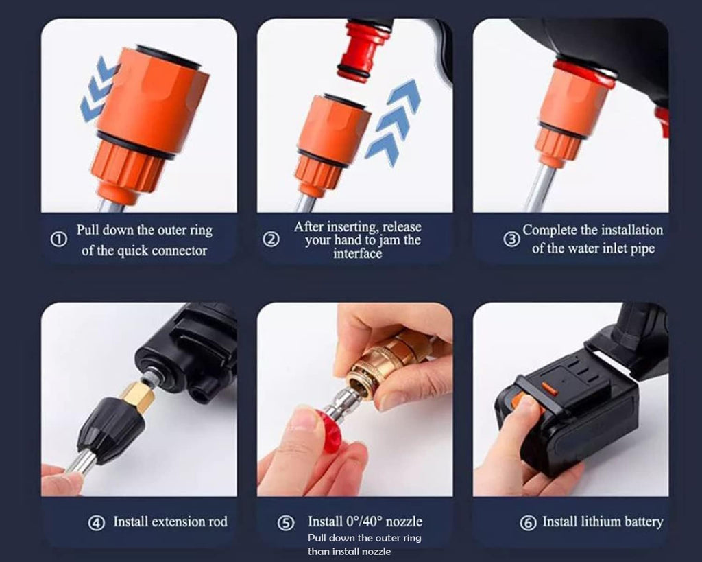 (Double Battery) Cordless Portable Wireless Pressure Washer Gun 48V 12000mAh High Pressure Water Gun for Car Wash & Bikes Cleaning with Adjustable Nozzles & 5M Hose Pipe Car