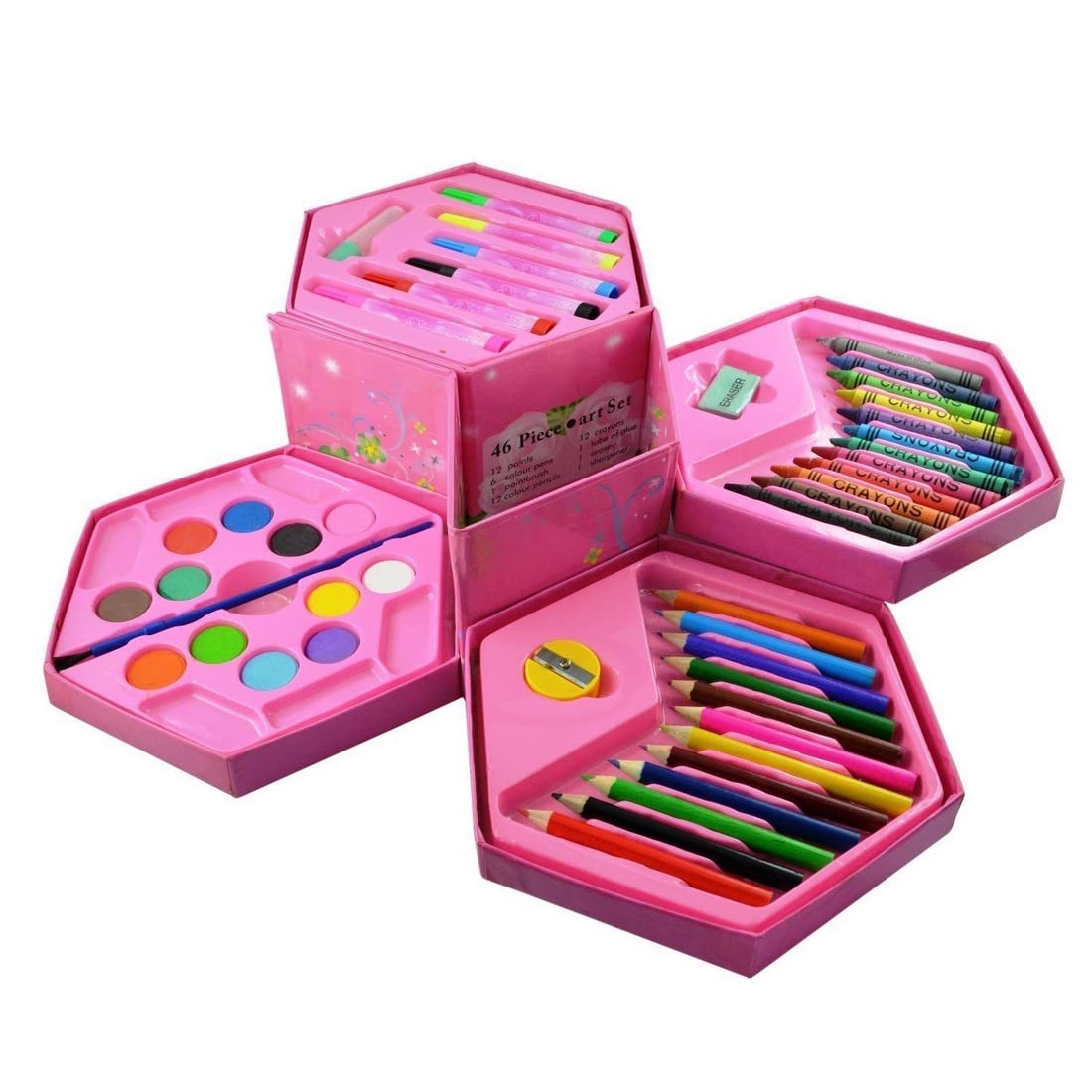 Multicolour Art Box with Colour Pencil, Crayons, Water Colour, Sketch Pens - Pack of 46 Pieces Color Kit