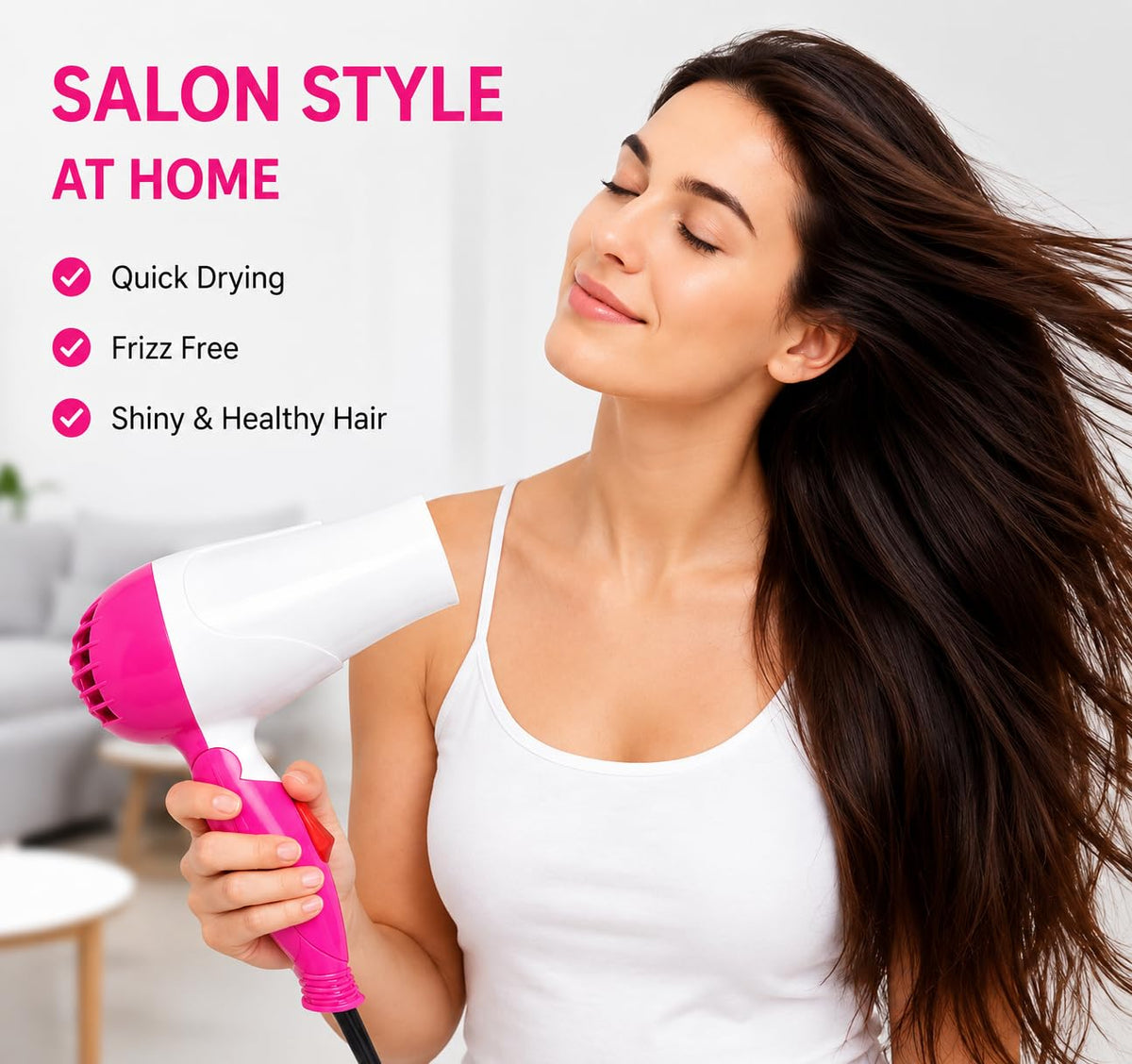 Professional Hair Dryer for Women & Men | Foldable Hot & Cool Air Hair Dryer with Concentrator Nozzle | Fast Drying Low Noise Hair Styling Dryer for Home & Travel (Pack of 1)