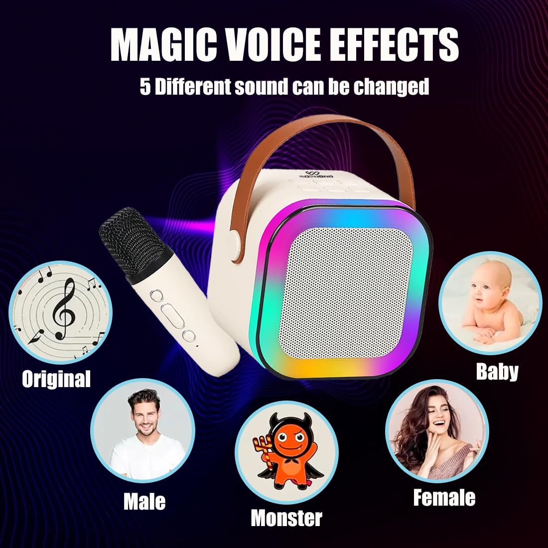 Rechargeable Karaoke Mic with Speaker for Singing | Wireless Mini Portable Bluetooth Speaker with Microphone & LED Lights | Cute Birthday Gift for Kids Musical Toys for Boys, Girls and Adults