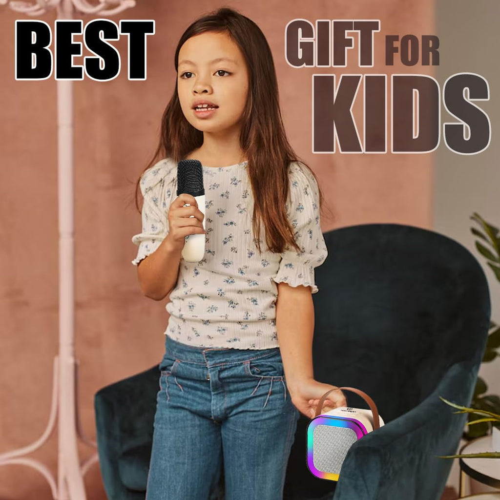 Rechargeable Karaoke Mic with Speaker for Singing | Wireless Mini Portable Bluetooth Speaker with Microphone & LED Lights | Cute Birthday Gift for Kids Musical Toys for Boys, Girls and Adults