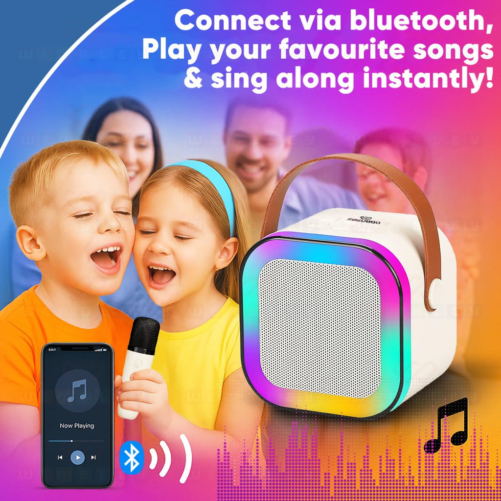 Rechargeable Karaoke Mic with Speaker for Singing | Wireless Mini Portable Bluetooth Speaker with Microphone & LED Lights | Cute Birthday Gift for Kids Musical Toys for Boys, Girls and Adults