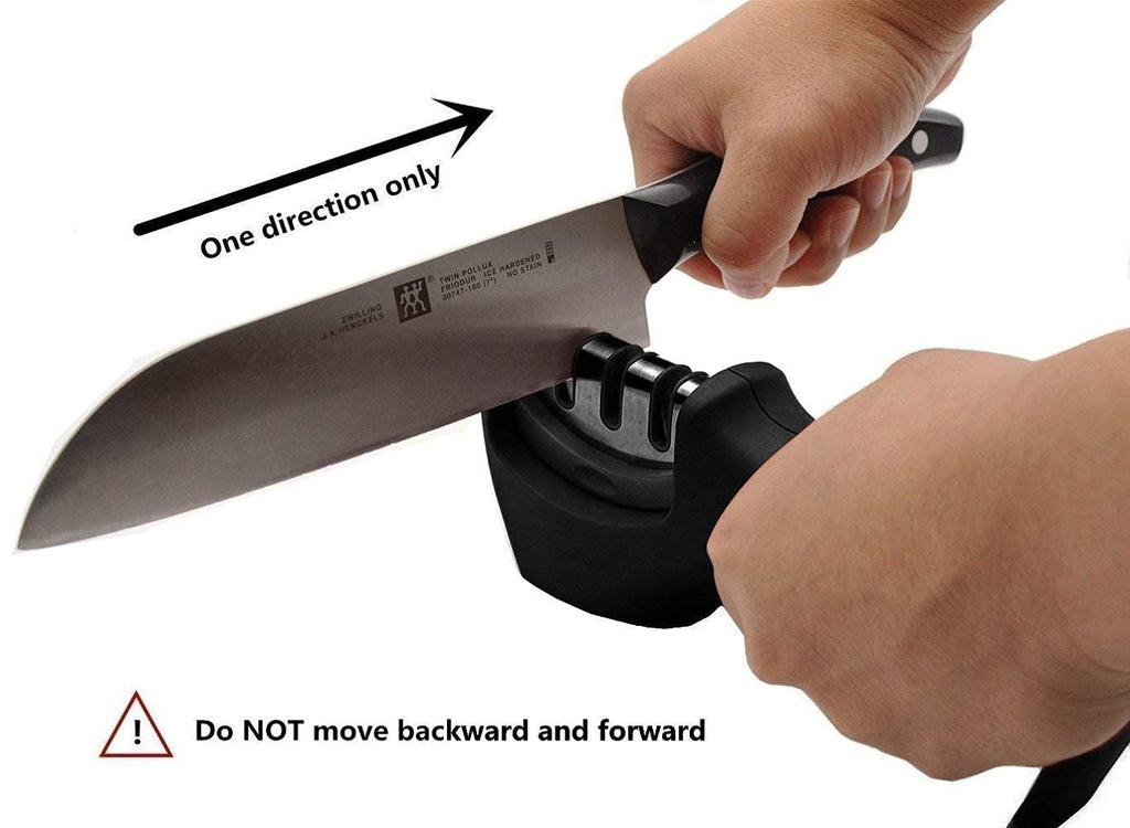 Knife Sharpener Manual 3 Stage Knives Sharpner Tool Advanced Knife Sharpener for Kitchen Knife Sharpner Knives Sharpening Tool for Steel Knives (Black)