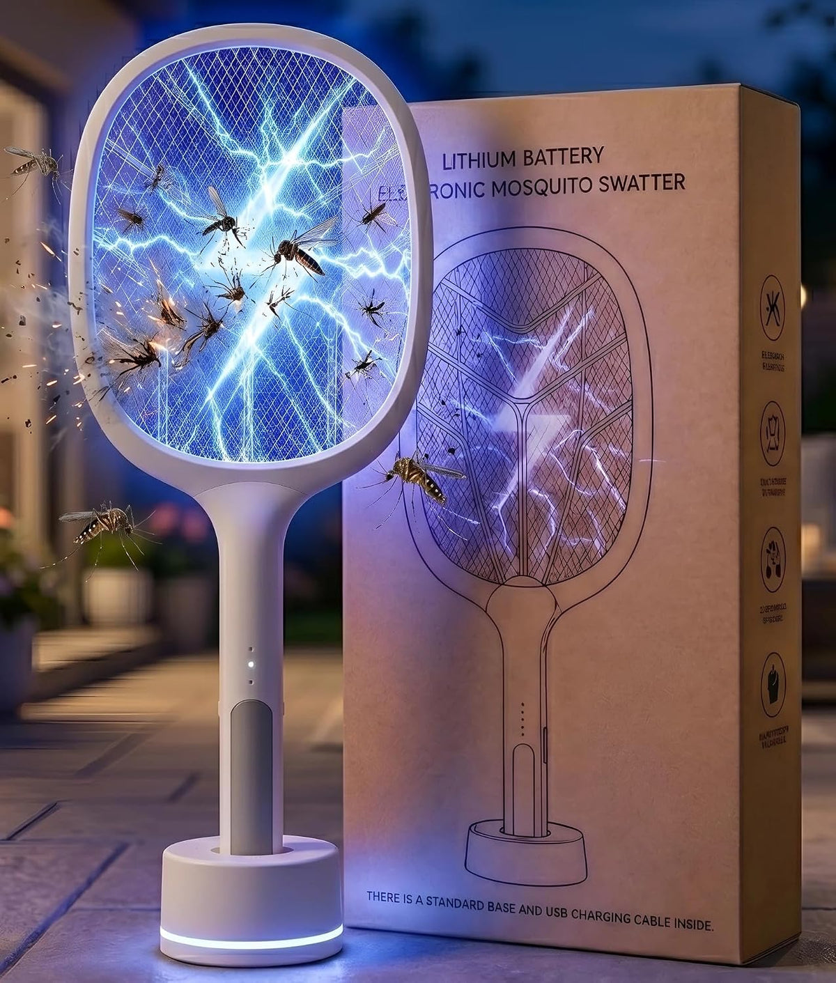 Mosquito Bat with UV Light Lamp Five Nights Mosquito Killer Autokill 2 in 1 Mosquito Racket 1200mAh Lithium ion Rechargeable Battery Handheld Electric Fly-05