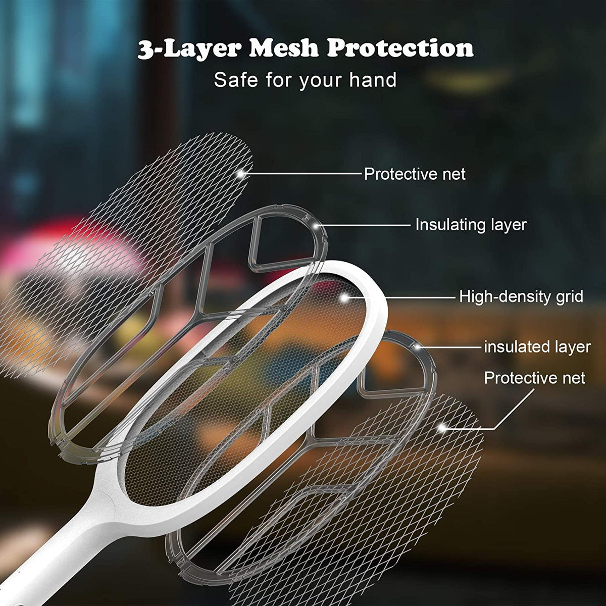 Mosquito Bat with UV Light Lamp Five Nights Mosquito Killer Autokill 2 in 1 Mosquito Racket 1200mAh Lithium ion Rechargeable Battery Handheld Electric Fly-05