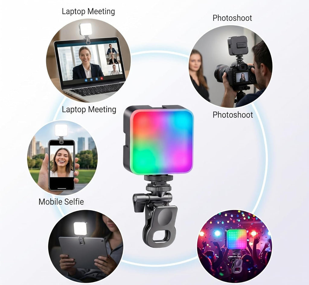 LED Video Light for Mobile, Laptop & Camera | Rechargeable Clip-On Selfie Light with Adjustable Brightness & Color Temperature for Photography, Video Calls & Live Streaming