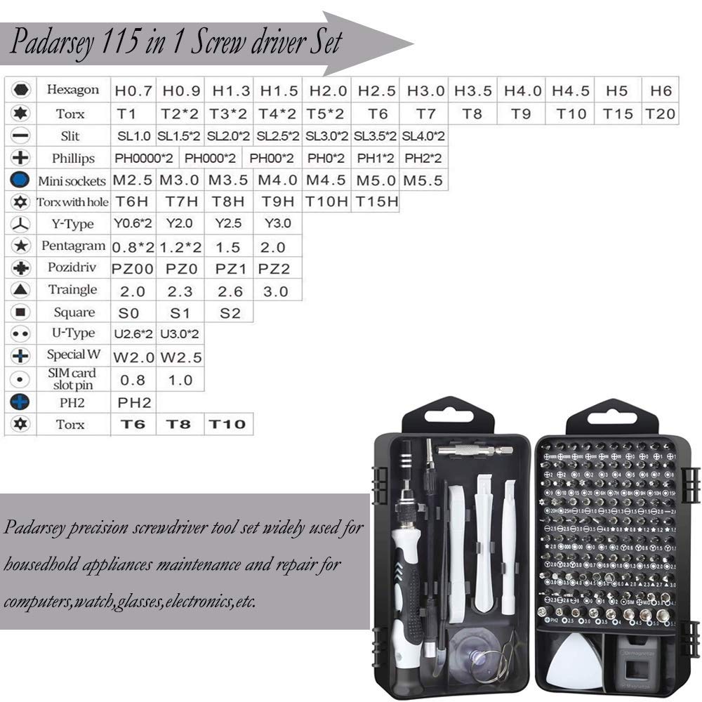 115-in-1 Precision Magnetic Screwdriver Set with Storage Case | Professional Multi-Bit Repair Tool Kit for Laptop, Mobile, PC, Watch, Eyeglasses, Gaming Console & Electronics (Black)