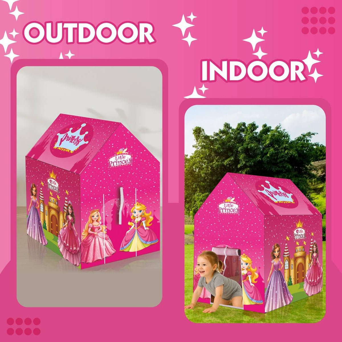Colorfull and Light Weight Children Play Tent House for 2-8 Years Old Kids Girls and Boys Light Weight and Foldable Children Toys, Indoor and Outdoor Kid Tent House (Princess House)