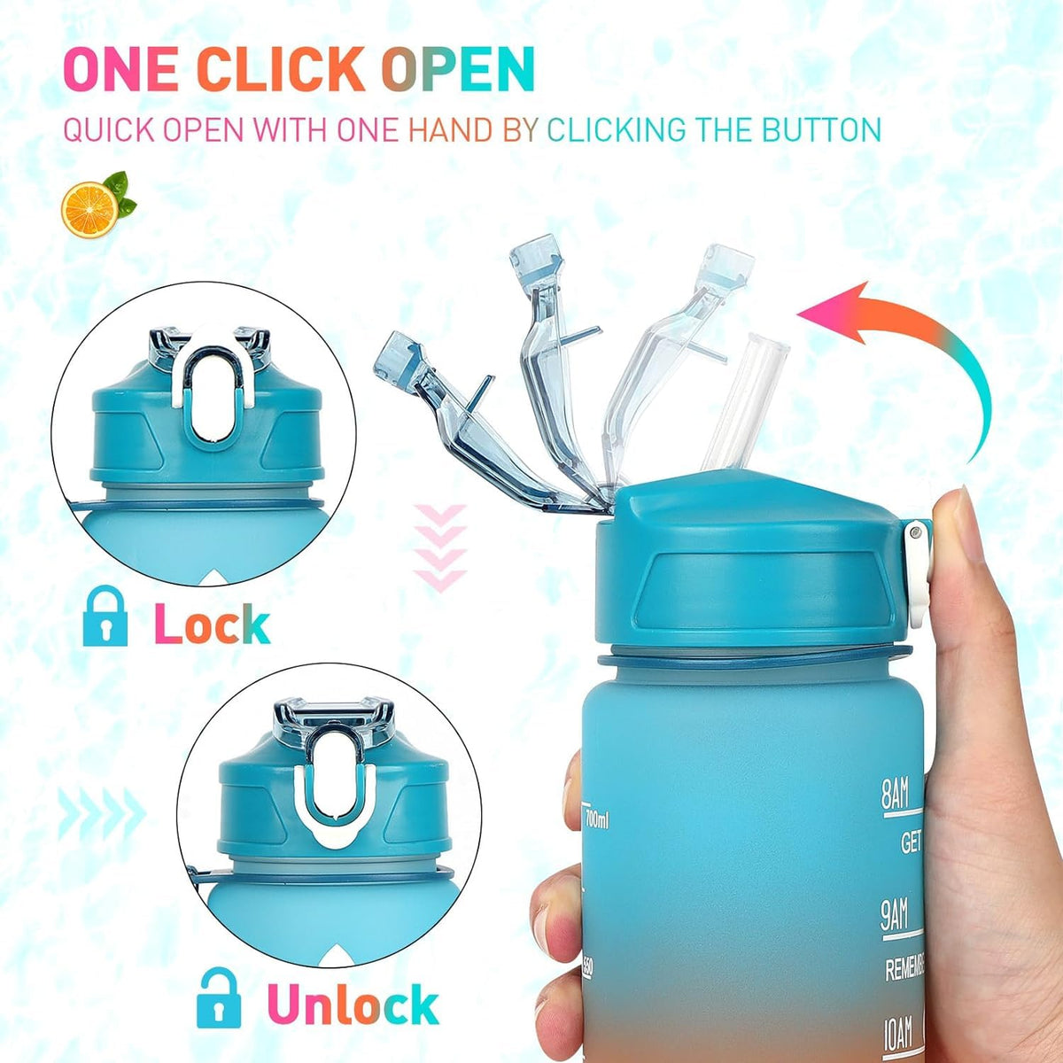 Motivational Water Bottle Set of 3 Pcs Time Marker with Straw, Unbreakable Leakproof BPA free Non-toxic Sipper Bottle for Office, Sports, Gym, School