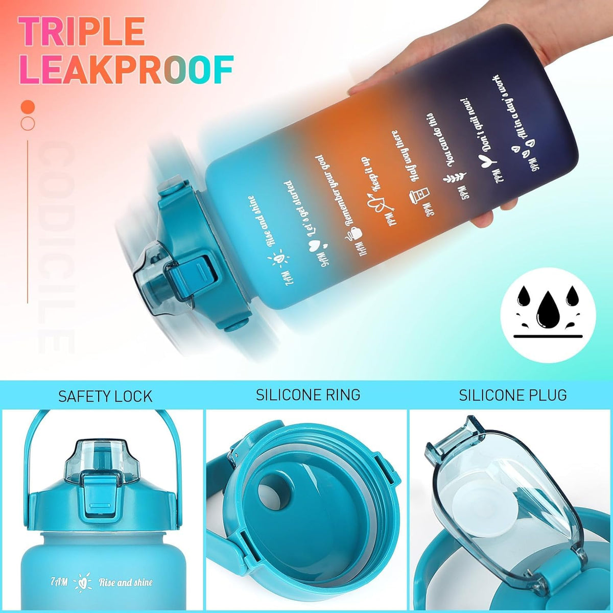 Motivational Water Bottle Set of 3 Pcs Time Marker with Straw, Unbreakable Leakproof BPA free Non-toxic Sipper Bottle for Office, Sports, Gym, School