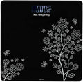 Digital Body Weight Scale with LCD Display, Tempered Glass Platform, Floral Pattern, Accurate Bathroom Weighing Machine, Black