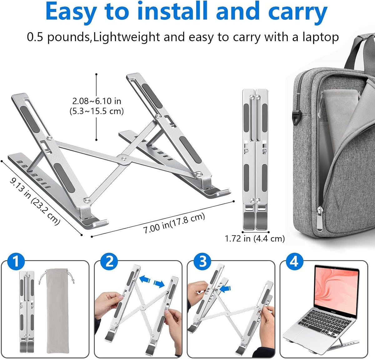 6 Angles Adjustable Aluminum Ergonomic Foldable Portable Tabletop Laptop/Desktop Riser Stand Holder Compatible for MacBook, HP, Dell, Lenovo & All Other Notebook & Laptops
