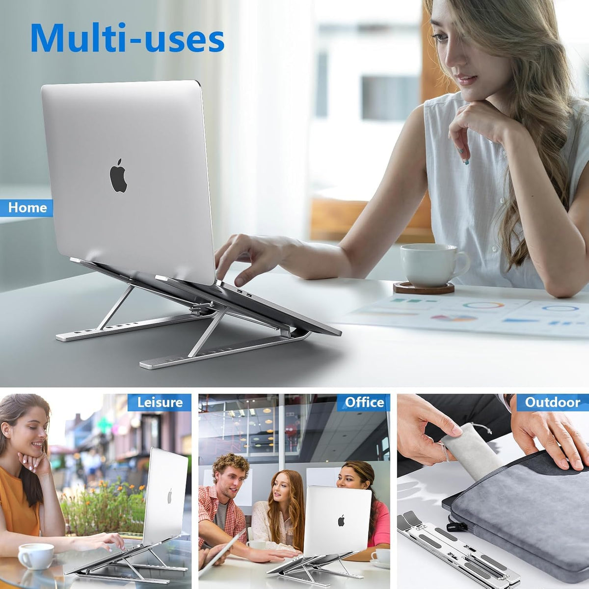 6 Angles Adjustable Aluminum Ergonomic Foldable Portable Tabletop Laptop/Desktop Riser Stand Holder Compatible for MacBook, HP, Dell, Lenovo & All Other Notebook & Laptops