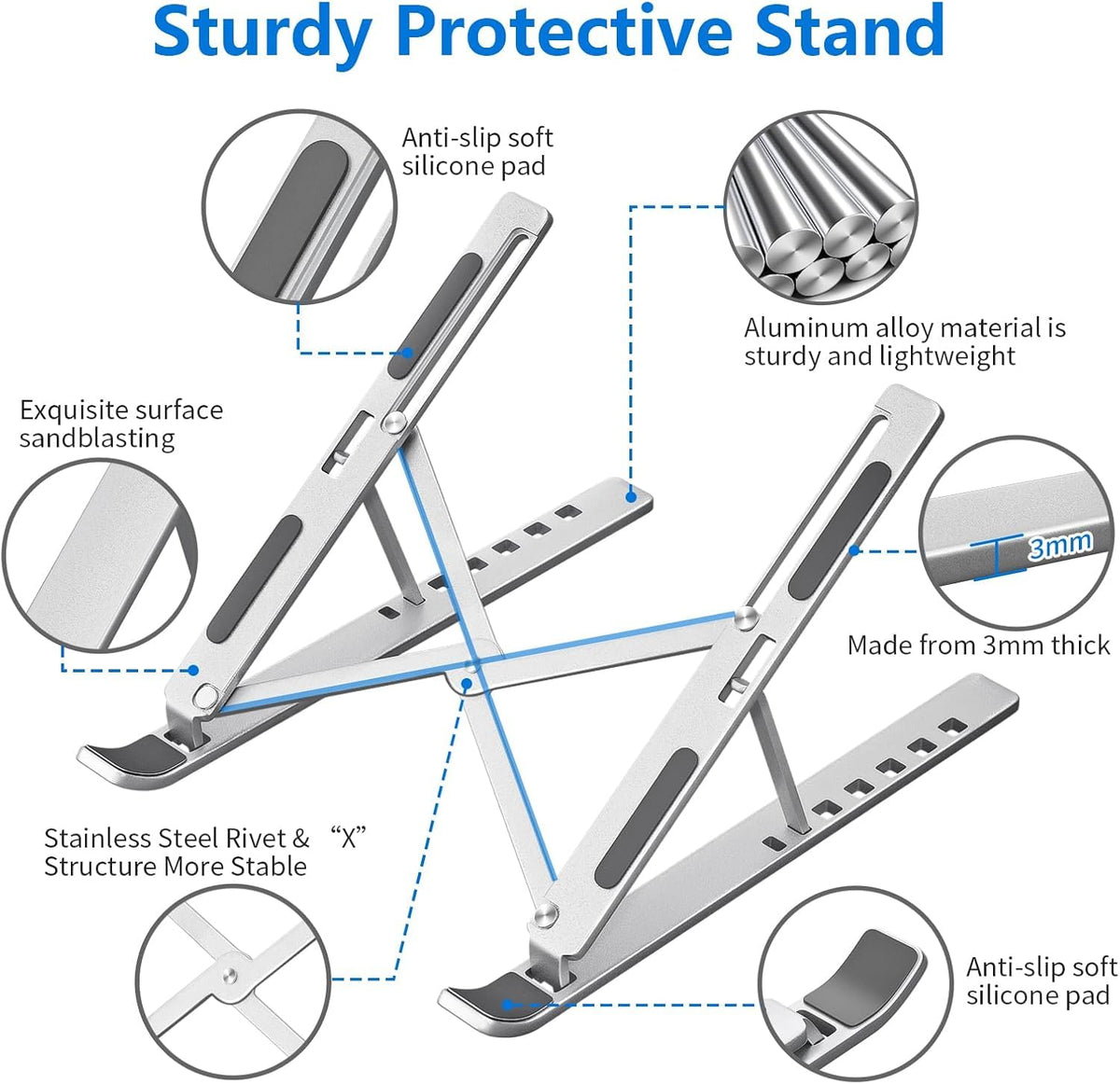 6 Angles Adjustable Aluminum Ergonomic Foldable Portable Tabletop Laptop/Desktop Riser Stand Holder Compatible for MacBook, HP, Dell, Lenovo & All Other Notebook & Laptops
