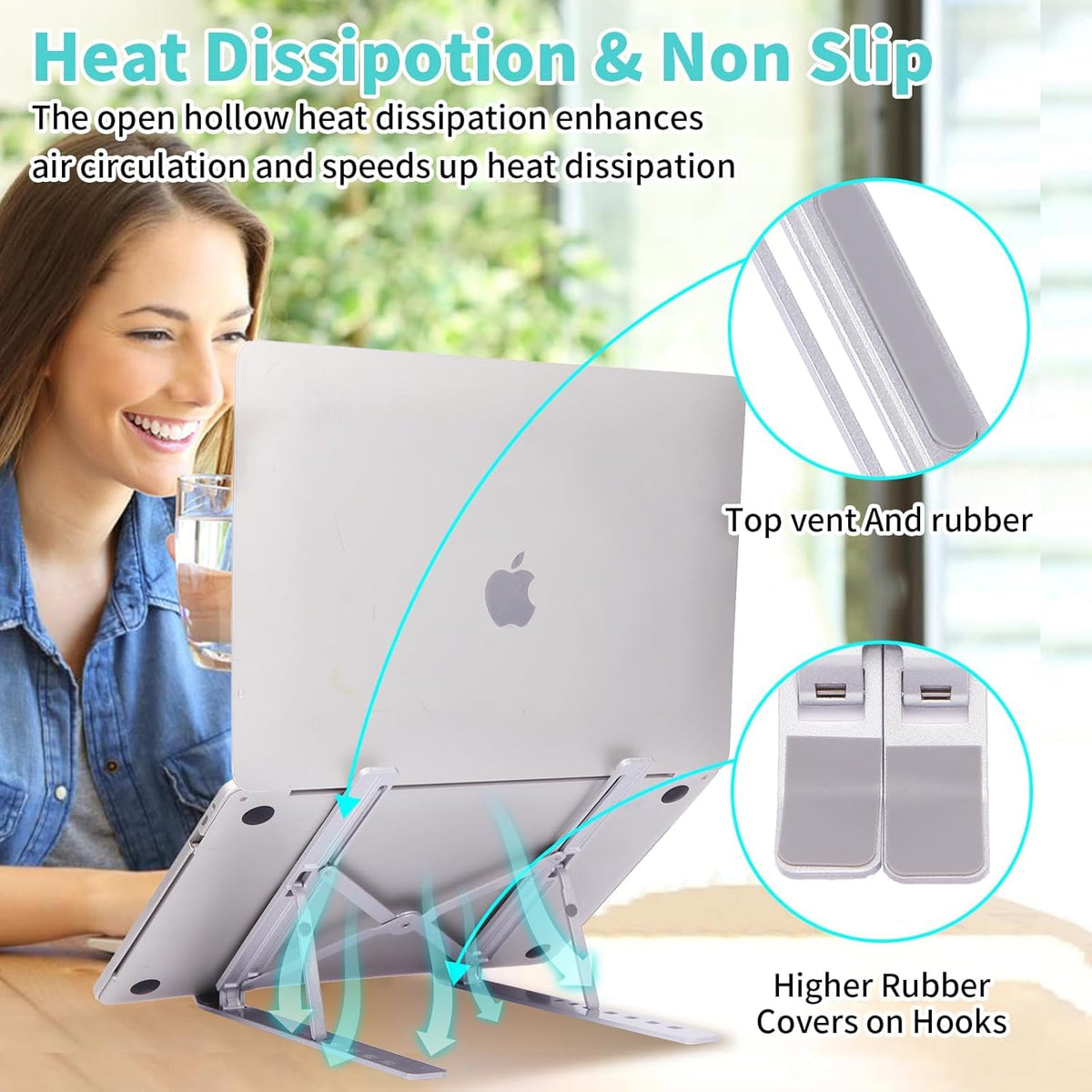 6 Angles Adjustable Aluminum Ergonomic Foldable Portable Tabletop Laptop/Desktop Riser Stand Holder Compatible for MacBook, HP, Dell, Lenovo & All Other Notebook & Laptops