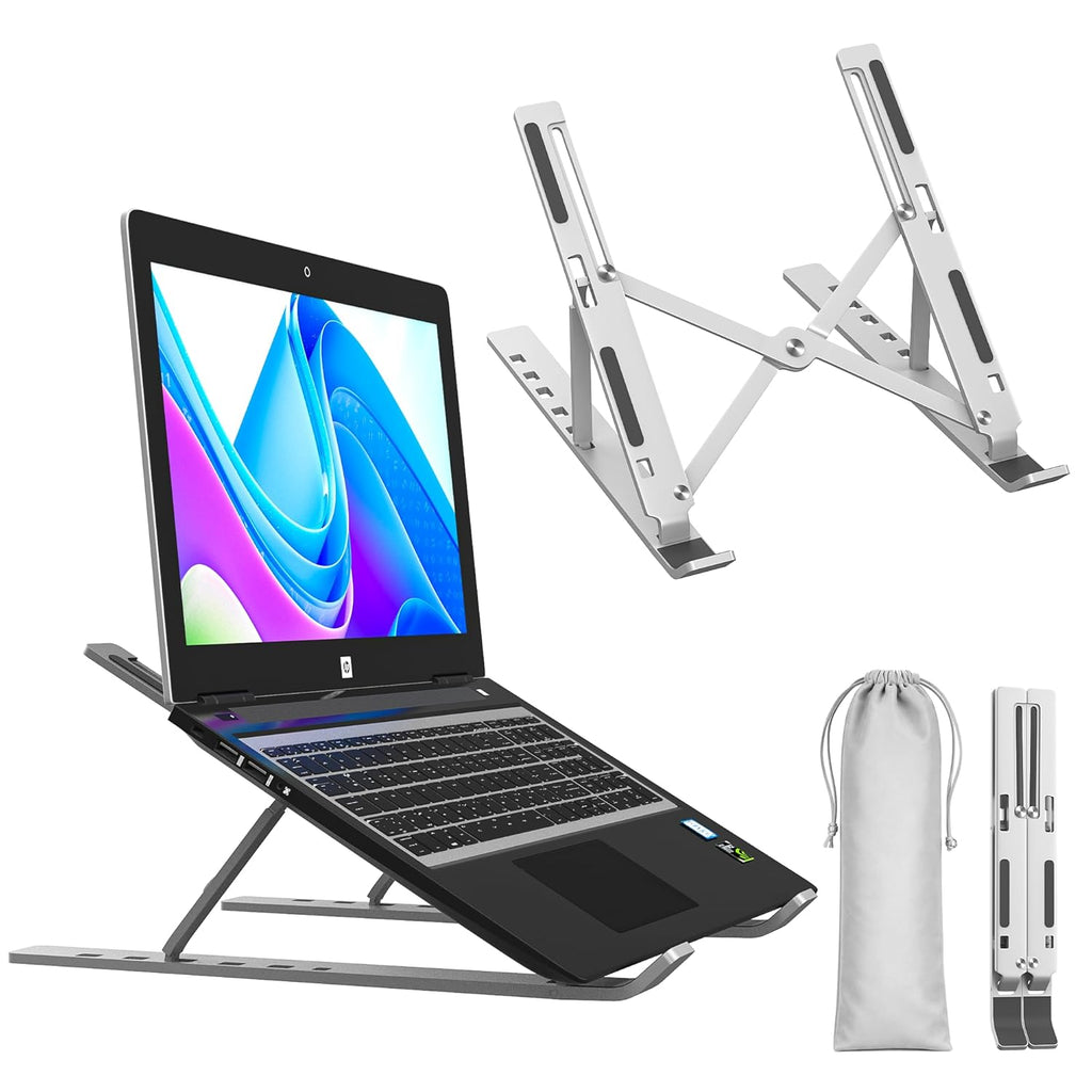 6 Angles Adjustable Aluminum Ergonomic Foldable Portable Tabletop Laptop/Desktop Riser Stand Holder Compatible for MacBook, HP, Dell, Lenovo & All Other Notebook & Laptops