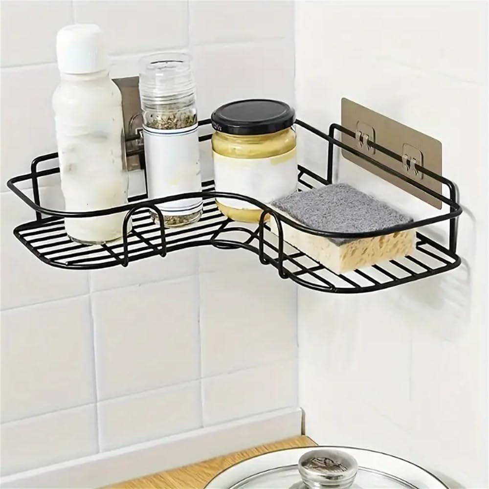 Metal Self-Adhesive Shelf/Storage Organizer for Bathroom and Kitchen Corner Wall Mounted Rack Shelf Bathroom Accessories Storage Rack No Drilling (1 Pcs Triangle Corner Shelf)