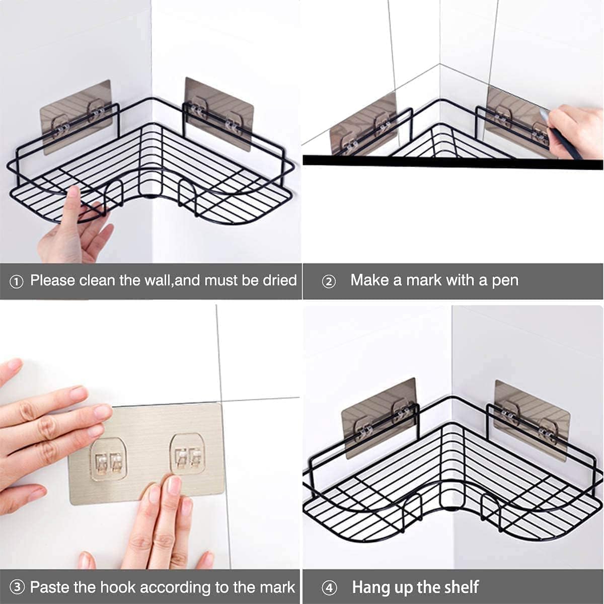 Metal Self-Adhesive Shelf/Storage Organizer for Bathroom and Kitchen Corner Wall Mounted Rack Shelf Bathroom Accessories Storage Rack No Drilling (1 Pcs Triangle Corner Shelf)