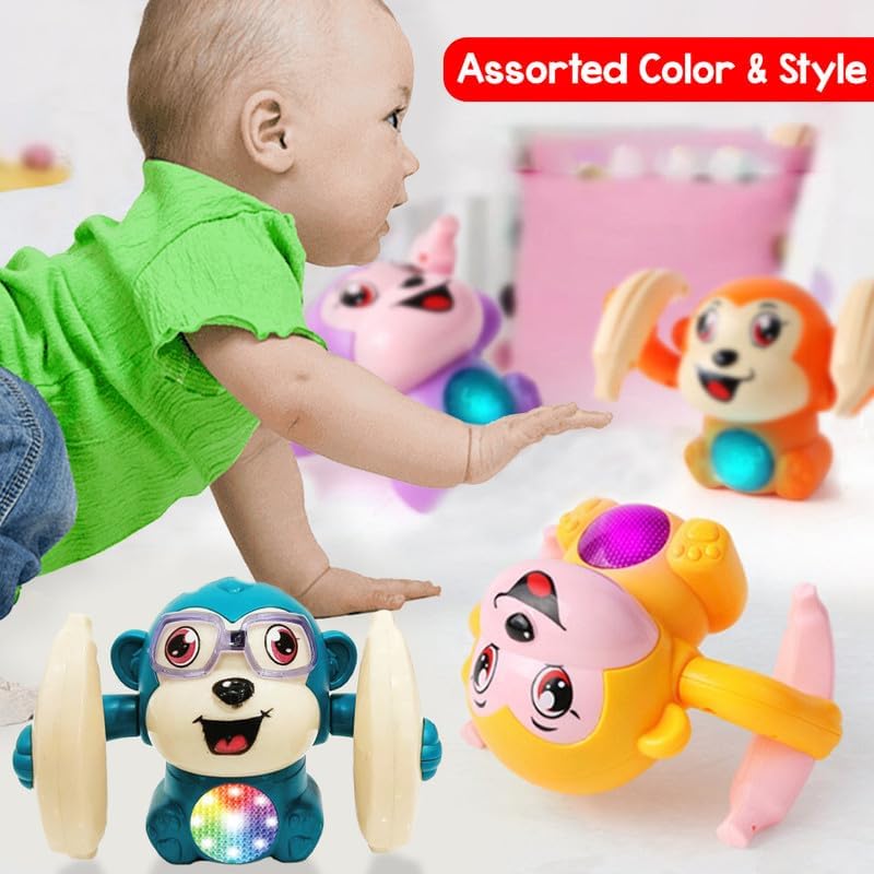 Dancing Monkey Musical Toy for Kids Baby Spinning Rolling Doll Tumble Toy with Voice Control Musical Light and Sound Effects with Sensor - ISI Mark - Multicolor