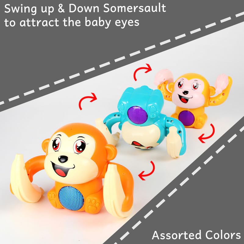 Dancing Monkey Musical Toy for Kids Baby Spinning Rolling Doll Tumble Toy with Voice Control Musical Light and Sound Effects with Sensor - ISI Mark - Multicolor