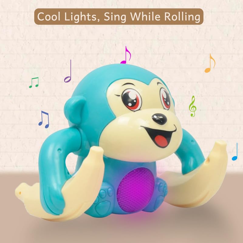 Dancing Monkey Musical Toy for Kids Baby Spinning Rolling Doll Tumble Toy with Voice Control Musical Light and Sound Effects with Sensor - ISI Mark - Multicolor
