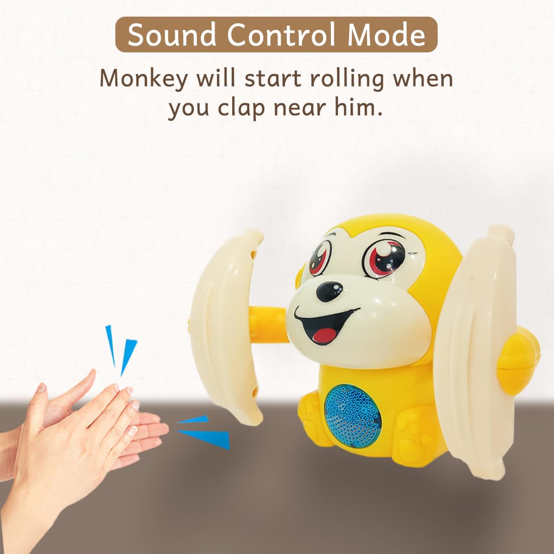 Dancing Monkey Musical Toy for Kids Baby Spinning Rolling Doll Tumble Toy with Voice Control Musical Light and Sound Effects with Sensor - ISI Mark - Multicolor