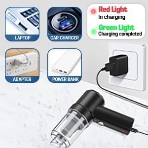 Portable 3-in-1 Car Vaccum Cleaner with Blower, USB Rechargeable, Black, Wireless Handheld Mini Design, Strong Suction, Washable HEPA Filter