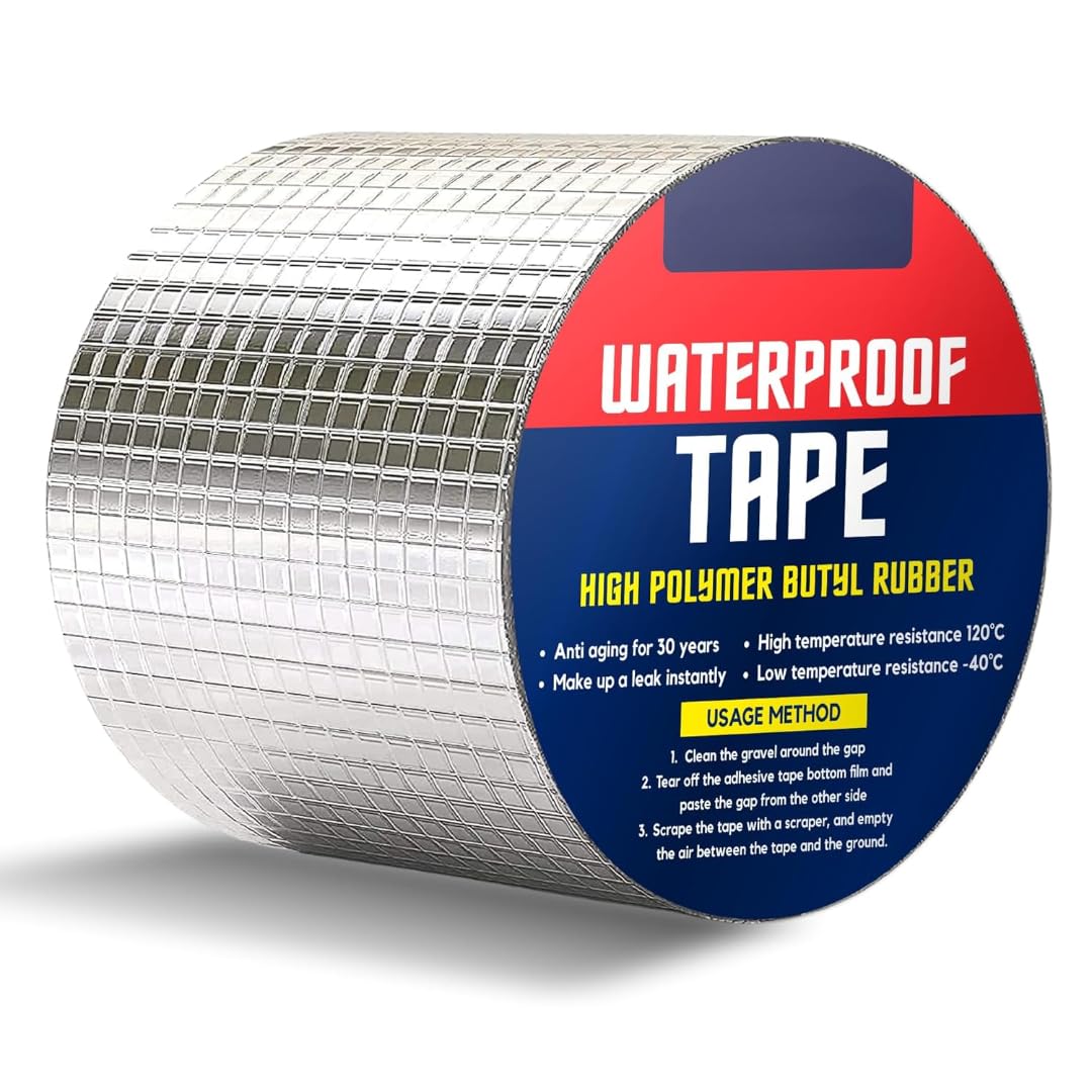5Meter Super Strong Adhesive Waterproof tape Permanent Repair Roof Water Leakage Solution Rubber Foil Suitable for Roof Leak, surface Crack,Window Sill Gap,Boat Sealing,Tank Leak (4 Inch 10CM*5 Meter)