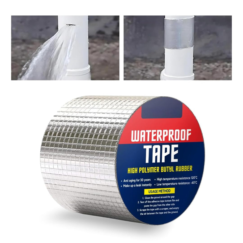 5Meter Super Strong Adhesive Waterproof tape Permanent Repair Roof Water Leakage Solution Rubber Foil Suitable for Roof Leak, surface Crack,Window Sill Gap,Boat Sealing,Tank Leak (4 Inch 10CM*5 Meter)